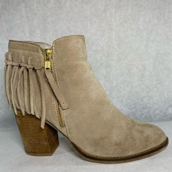 Aldo Suede Stacked Heel Fringe Ankle Bootie 7 - Picture 12 of 14